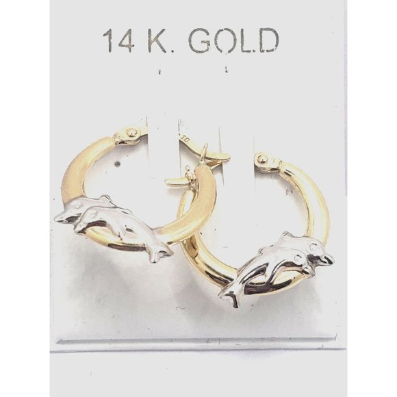 14k REAL GOLD Hollow Super Light Dolphin Hoop Earrings - Picture 10 of 13